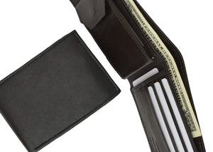 Mens Leather Bifold Wallet W/Leather Protected Case of Plastic Insert 576-menswallet