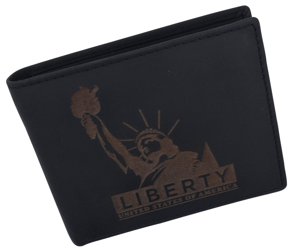 Mens RFID Blocking Cowhide Leather Bifold Wallet Statue of Liberty Logo - wallets for men's at mens wallet