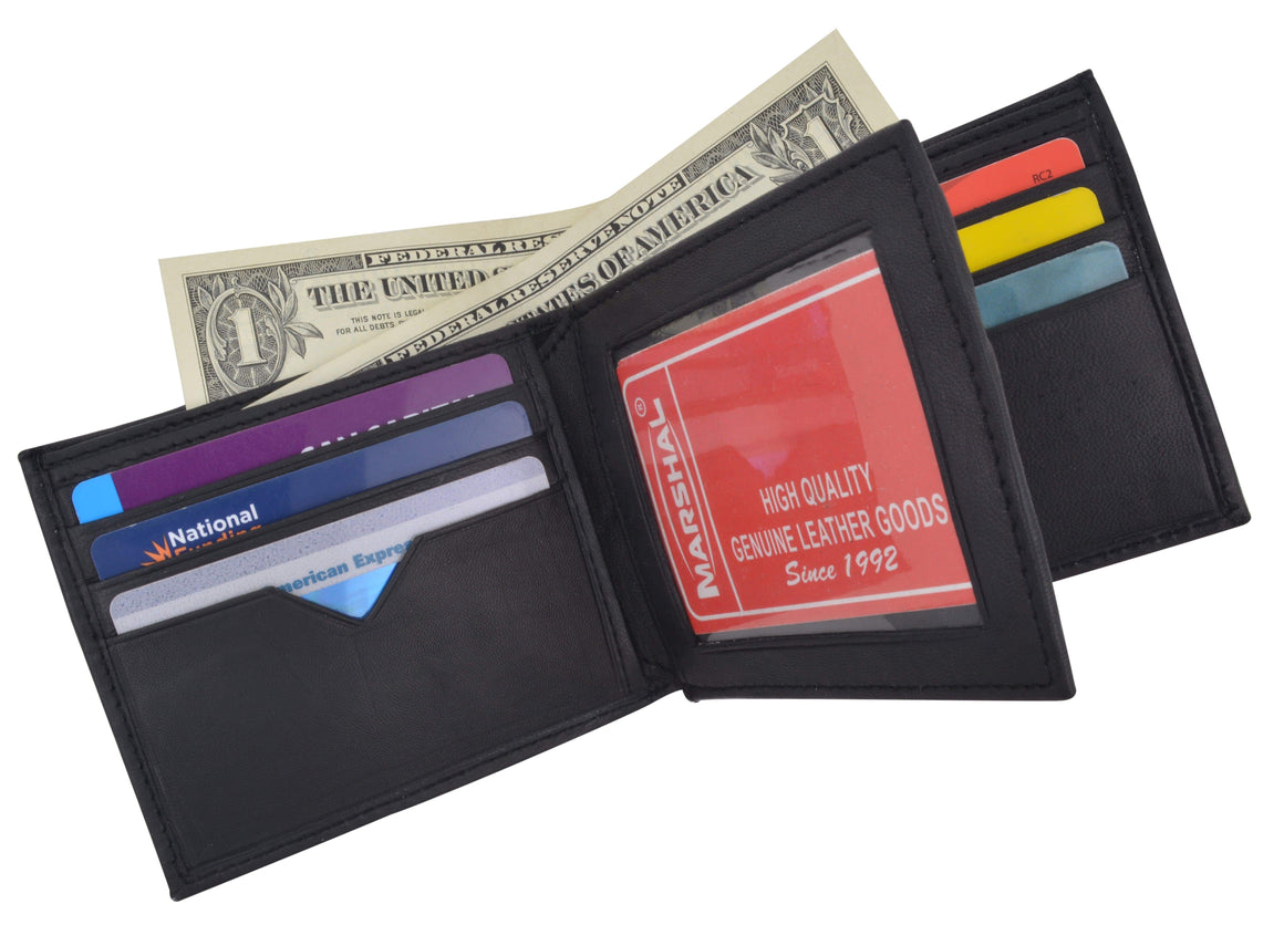 Mens Soft Lamb Leather Wallet Credit Card Slots & Middle ID Flap 1452 - wallets for men's at mens wallet