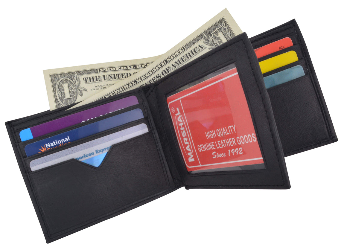 Mens Soft Lamb Leather Wallet Credit Card Slots & Middle ID Flap 1452-menswallet