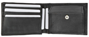 Mens Soft Leather Bifold Card Holder Wallet W/Outside Double ID Windows & Coin Pouch 1659-menswallet