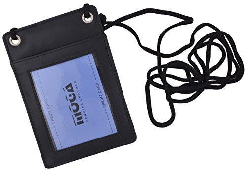 Moga Genuine Leather Credit Card Holder Neck-holder Business ID Badge Neck Strap - wallets for men's at mens wallet