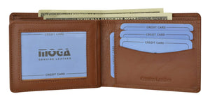 MOGA High End Leather Mens Bifold Wallet w/ Middle ID Card Flap 90052-menswallet