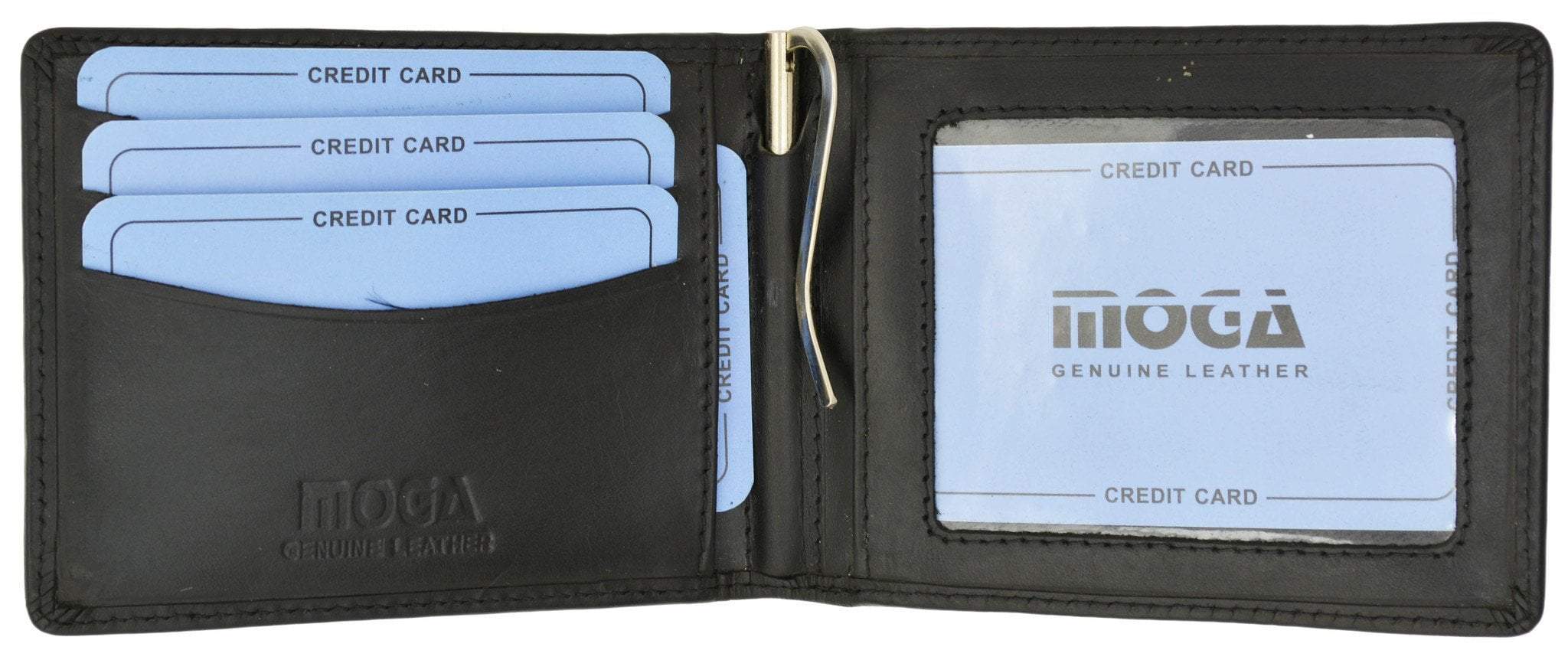L Shape Money Clip Wallet ID Credit Card Holder Bifold Black Genuine  Leather Men