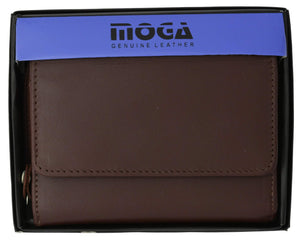 Moga Leather Trifold Card ID Holder Wallet with Zipper Compartment-menswallet