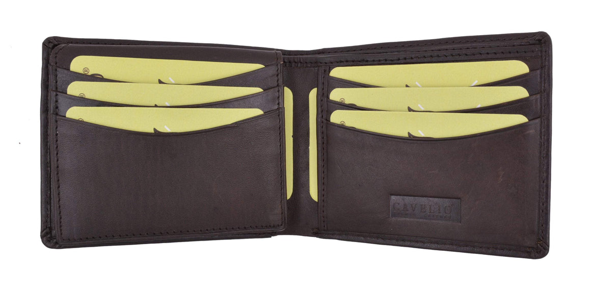 New Cavelio High Quality Mens Genuine Leather Flap Up ID Card Holder Bifold Wallet 730053 (C)-menswallet