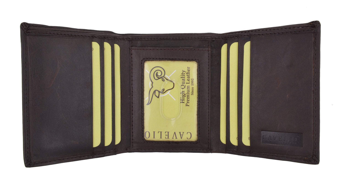 New Cavelio Mens Genuine Leather ID Card Bill Holder Trifold Wallet 731107 (C) - wallets for men's at mens wallet
