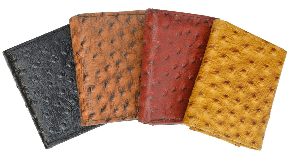 New Genuine Leather Wallet Ostrich Skin Print Trifold wallet 71055 OS - wallets for men's at mens wallet