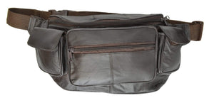 New Large Genuine Leather Waist Bag Fanny Pack with Two Cell Phone Pockets and Six Exterior Pockets 405 (C)-menswallet