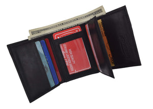 New Mens Trifold Leather Wallet Multi Pockets Classic Style Card ID 1107 CF-menswallet