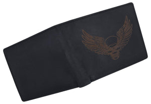 New Skull & Wings Printed Logo Mens RFID Bifold Genuine Leather Wallet-menswallet