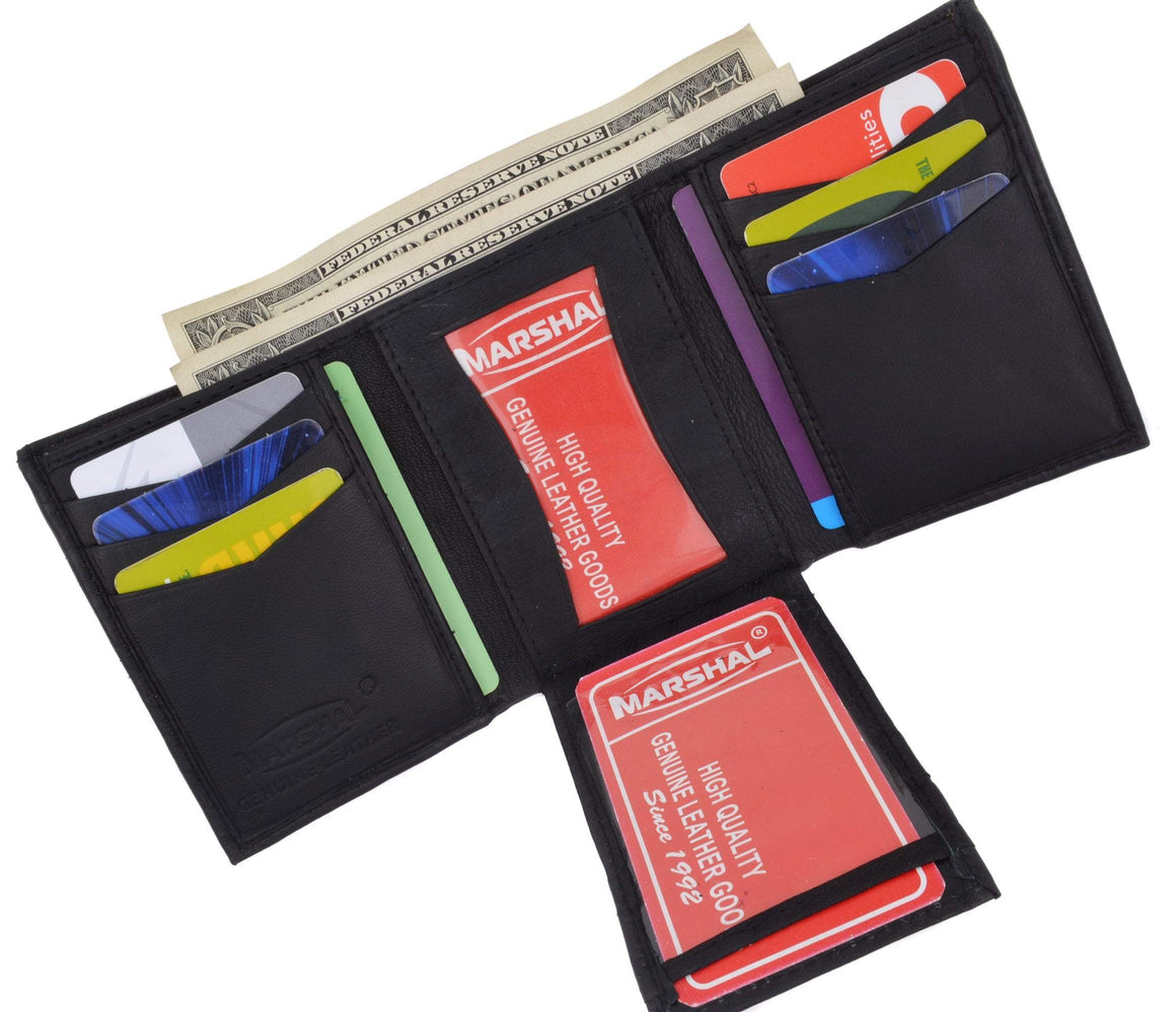 New V-Cut Mens Leather Trifold Wallet W/Card Holder 2855-menswallet