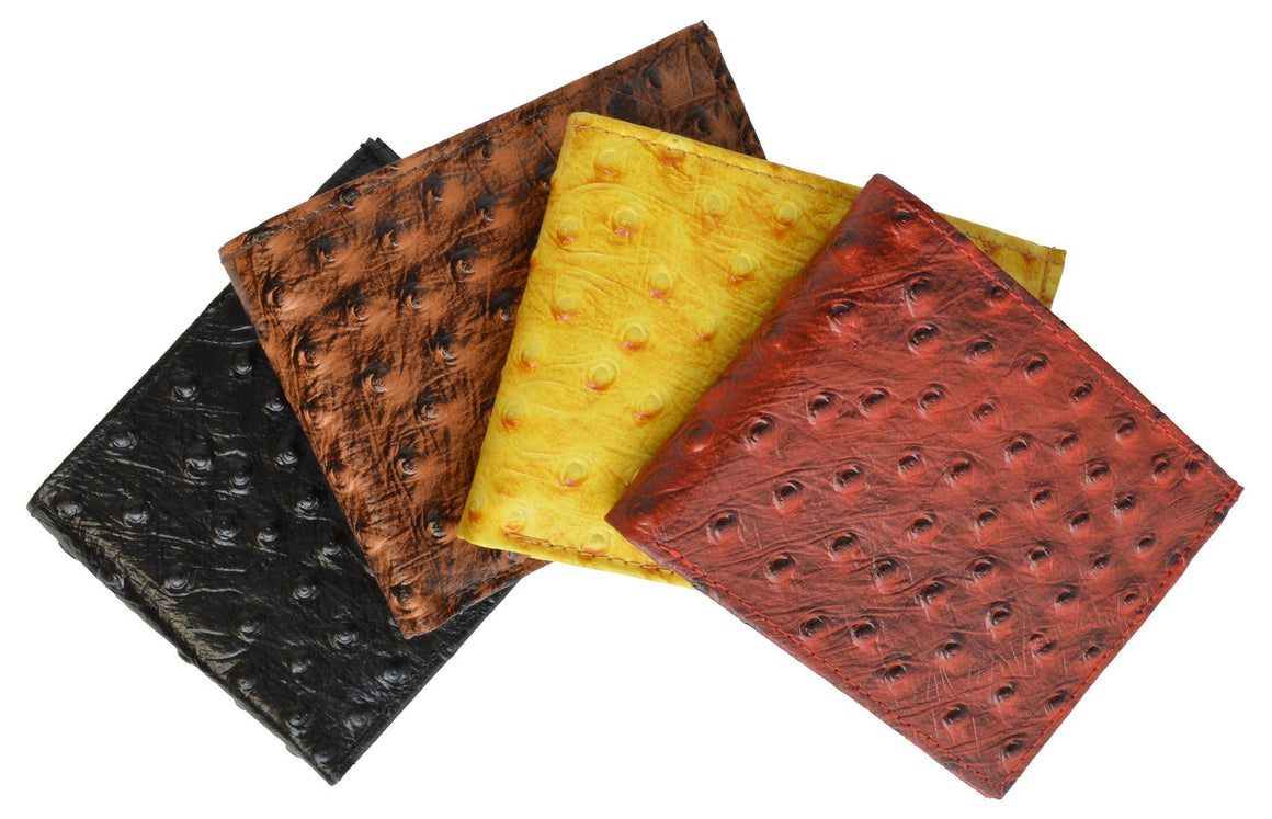 Ostrich Print Cowhide Leather Bifold Wallet with Center ID window & Credit Card Slots 71152 OS - wallets for men's at mens wallet