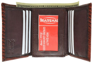Ostrich Print Cowhide Leather Trifold Wallet with ID Window & Credit Card Slots 71107 OS-menswallet