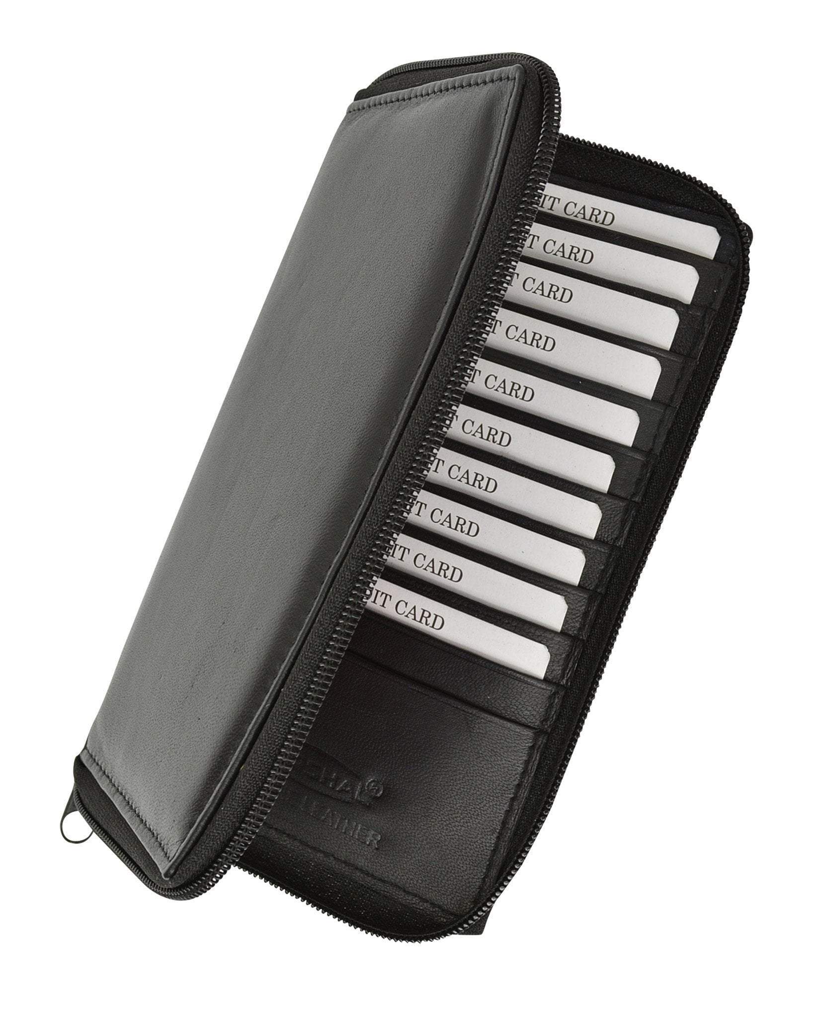 Rfid Premium Soft Leather Zipper Wallet Business & Credit Card Case Holder Bifold Rfid P 729 , Black