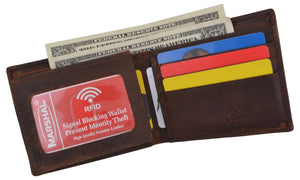 Skull Bones Logo RFID Genuine Leather Credit Card ID Holder Bifold Wallet-menswallet