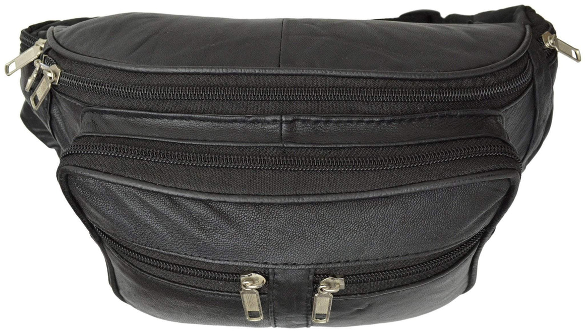 Top Grain Black Genuine Leather Waist Bag/Fanny Pack/ Waist Hip Purse 524 (C) - wallets for men's at mens wallet