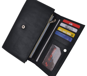 Women RFID Blocking Real Leather Wallet - Clutch Checkbook Wallet for Women-menswallet