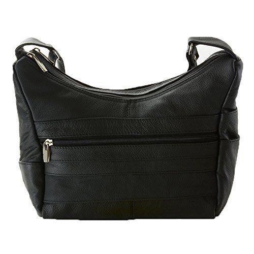 Women's Genuine Leather Purse Adjustable Strap Mid Size Multi Pocket Shoulder Bag-menswallet