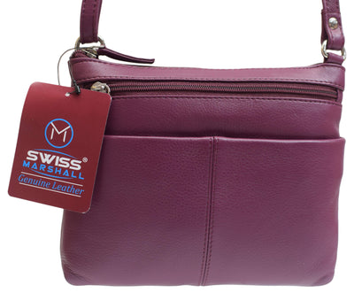 Swiss Marshall Ladies Luxury Shoulder Bag Front Pouch Pocket Genuine  Leather Womens Handbag