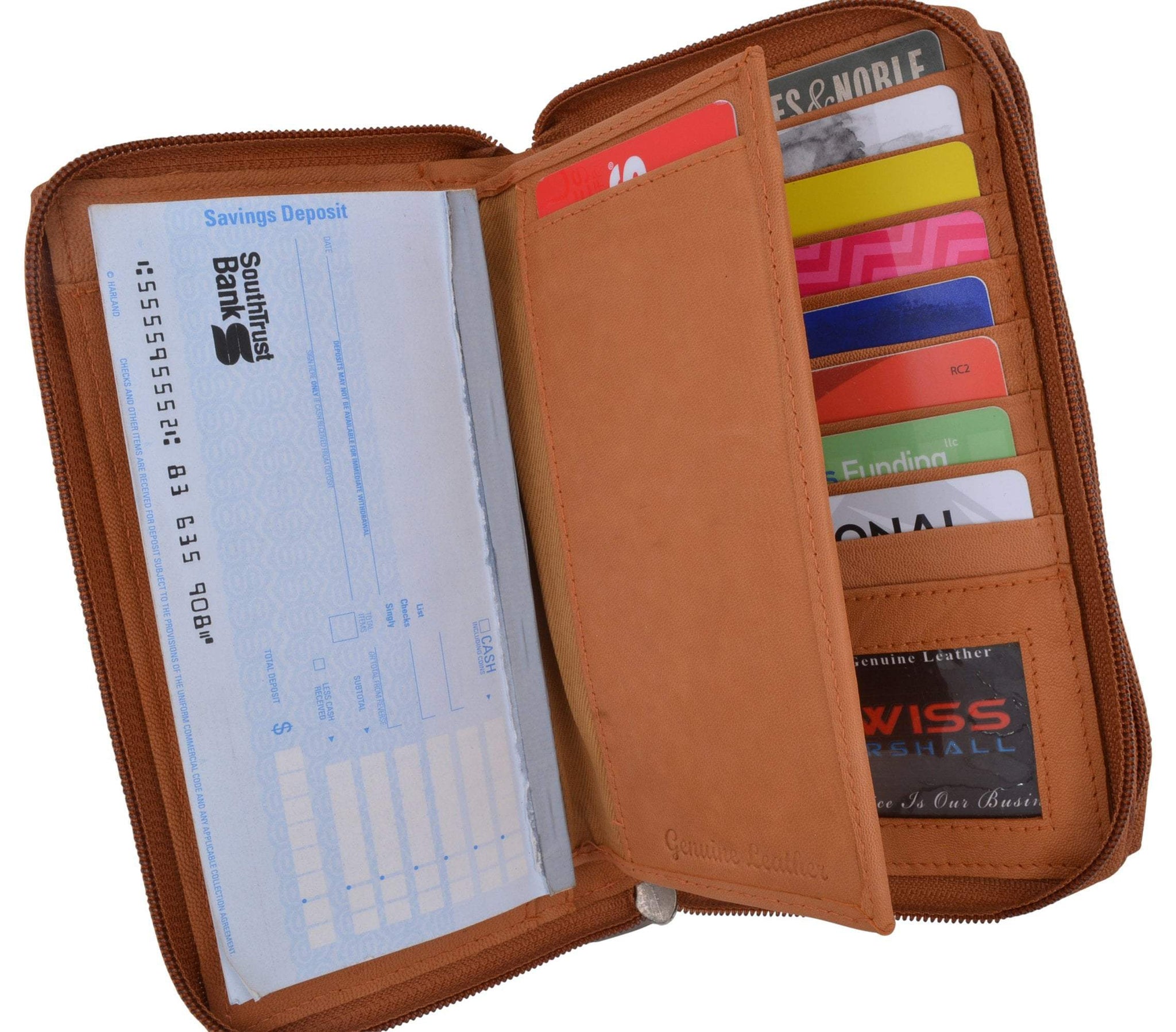 Zip Around Genuine Leather Tan Checkbook Credit Card ID Holder