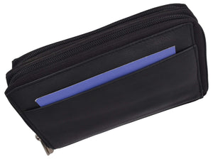 Black Zip Around Genuine Leather Checkbook Credit Card ID Holder Wallet-menswallet