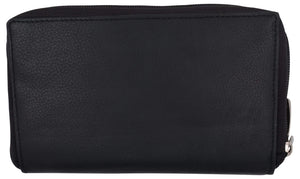 Black Zip Around Genuine Leather Checkbook Credit Card ID Holder Wallet-menswallet