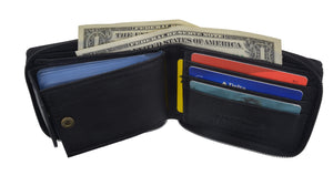 Zippered Bifold Leather Wallet W/Removable Plastic Inserts in Leather Casing W/Snap Enclosure 56-menswallet