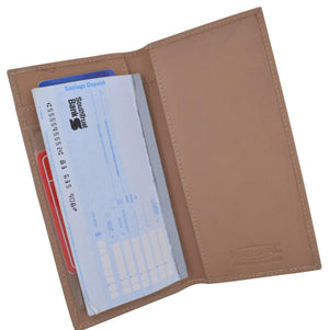 Brand New Hand Crafted Genuine Soft Leather Checkbook Cover Beige-menswallet