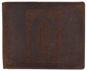 Guadalupe Virgin Logo RFID Genuine Leather Mens Bifold Wallet-menswallet