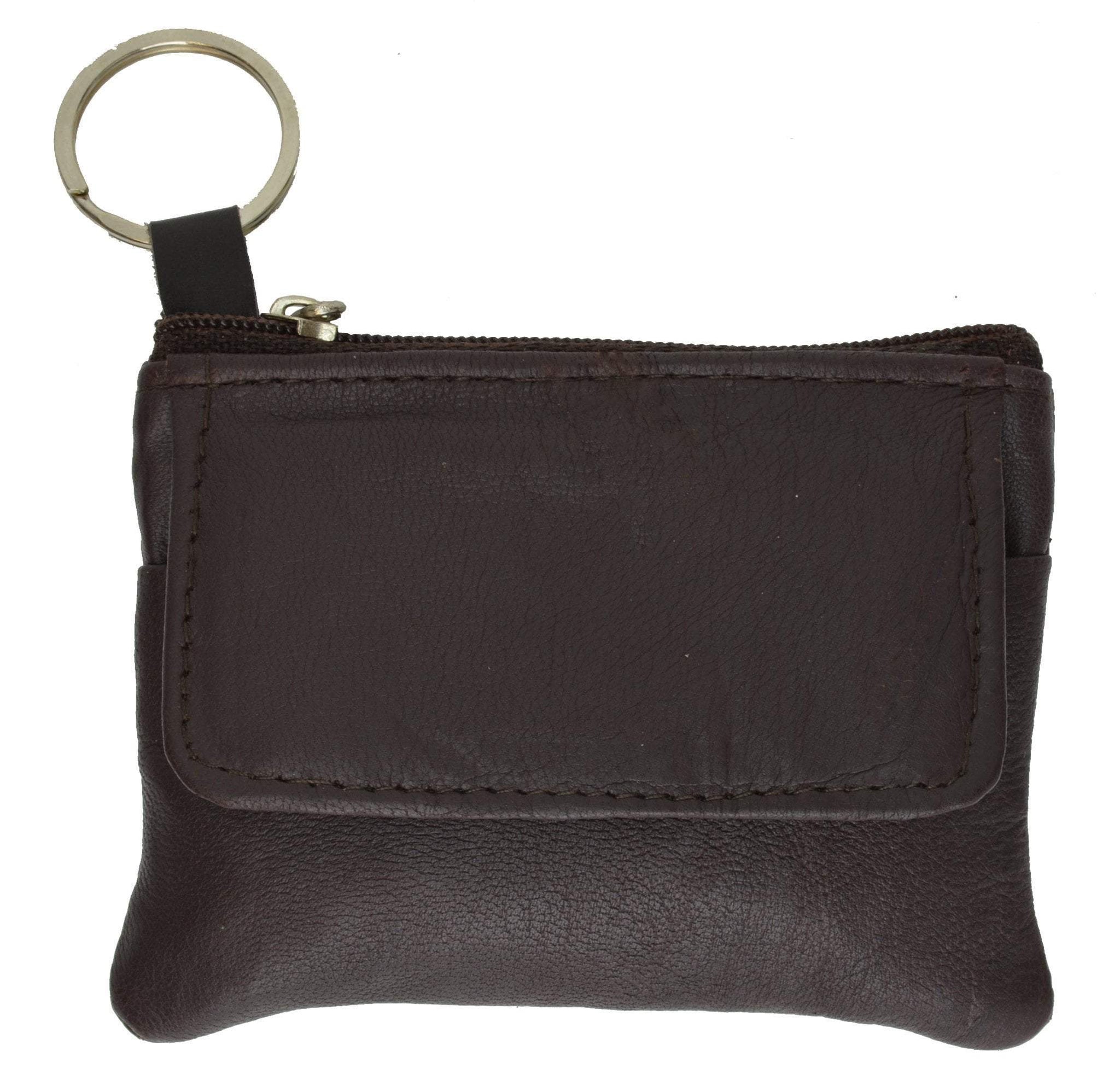 Women's Genuine Leather Coin Purse Mini Pouch Change Wallet with Key Ring, Black
