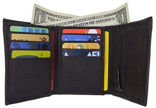Lambskin Leather Men's Trifold Outside ID Credit Card Holder W/Zipper Pocket Wallet - wallets for men's at mens wallet