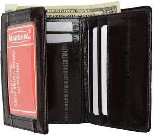 Mens Eel Skin Leather Trifold ID Style Credit Card Holder Wallet ID outside E 713-menswallet
