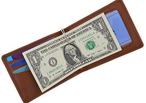 Moga Men's Genuine Leather Slim Money Clip Credit Card Holder Bifold Wallet With ID Window-menswallet