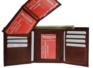 Cowhide Leather Extra Capacity Trifold Wallet with Detachable ID Flap 1455 CF-menswallet