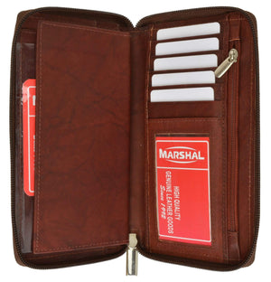 Genuine Leather Checkbook Cover Zippered Credit Card ID Holder Wallet 653 CF (C)-menswallet