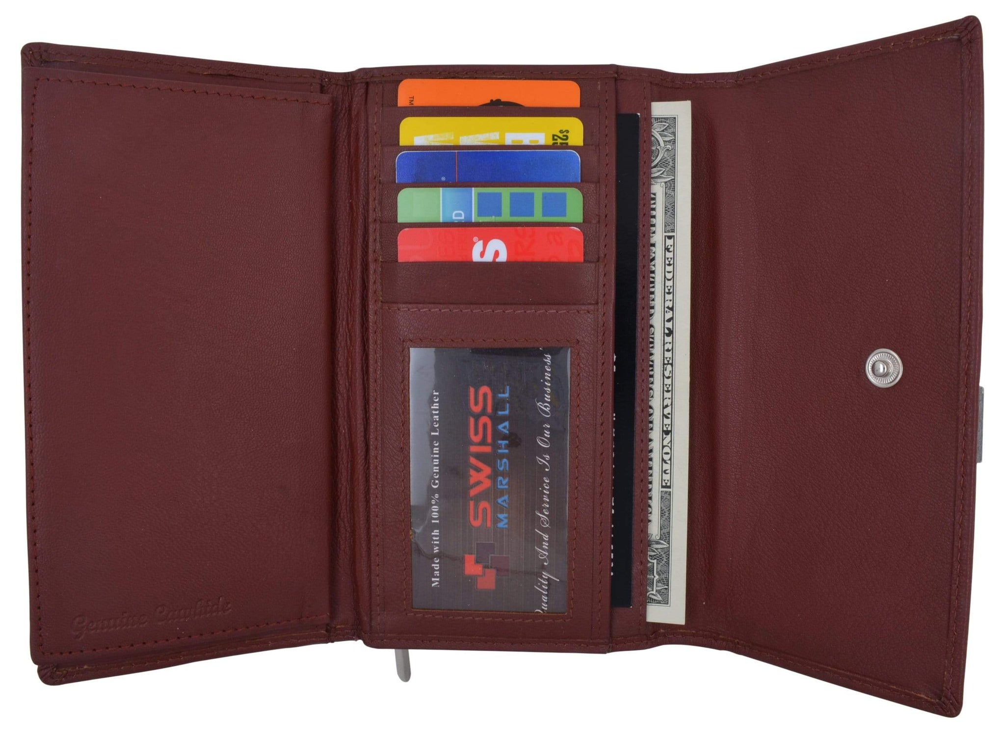 thumbnail image 2 of Women's Leather Bifold Clutch Wallet – Long Checkbook Organizer With ID Holder, Button & Zipper Accents 2 of 2