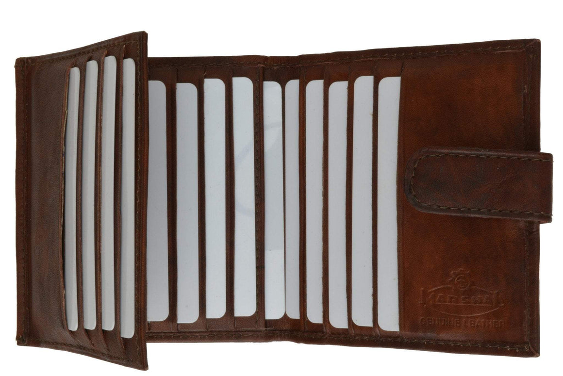 Mens Cowhide Leather Credit Card Holder Trifold Wallet with Snap Enclosure 1512 CF - wallets for men's at mens wallet