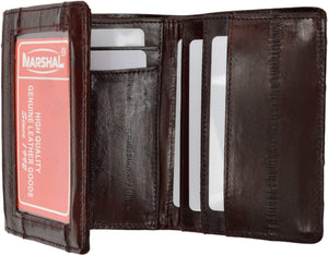 Mens Eel Skin Leather Trifold ID Style Credit Card Holder Wallet ID outside E 713-menswallet