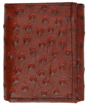 Ostrich Print Cowhide Leather Trifold Wallet with ID Window & Credit Card Slots 71107 OS-menswallet