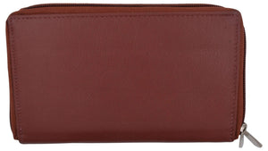 Burgundy Zip around Genuine Leather Checkbook Credit Card ID Holder Wallet Women-menswallet