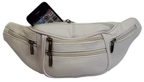 Genuine Cowhide Leather Waist Fanny Pack Pouch 6 Compartments White - wallets for men's at mens wallet