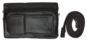 Genuine Leather Small Black Organizer Purse Pouch with Strap 129 (C)-menswallet