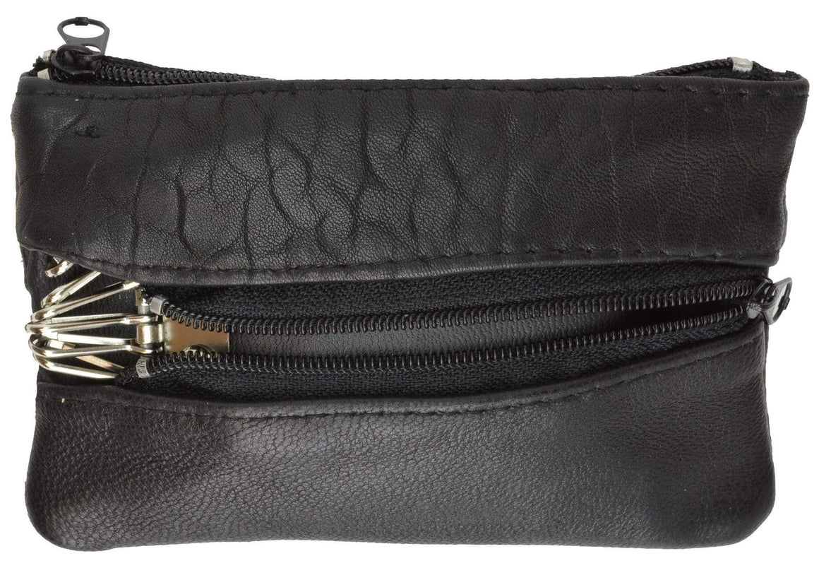 Genuine Leather Zippered Change Purse Black 92800 (C)-menswallet
