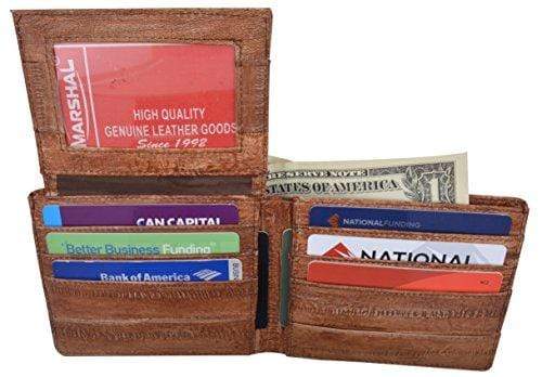 Marshal Eel Skin Soft Leather Bifold Wallet with Center Money Clip E 717, Men's, Red