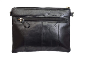 Ladies Black Genuine Leather Small Crossbody & Shoulder Bag with 4 Zipper Pockets Womens-menswallet