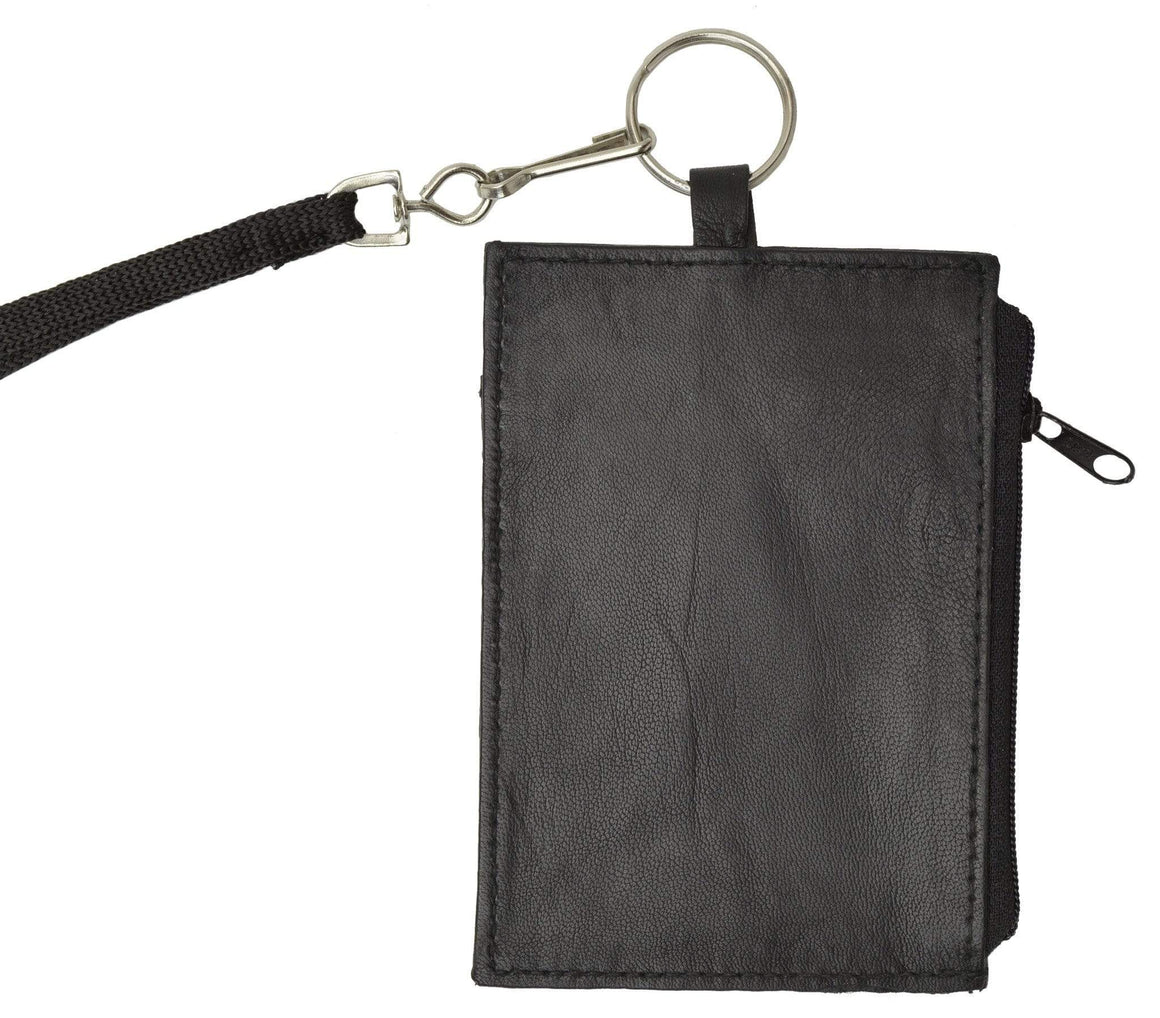 LEATHER ID CARD Badge Holder Neck Pouch Ring Wallet with strap 761 R (C)-menswallet