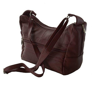 Women's Genuine Leather Purse Adjustable Strap Mid Size Multi Pocket Shoulder Bag-menswallet