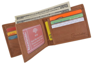 Men's RFID Blocking Hunter Leather Bifold Multi-Card ID Center Flip Wallet-menswallet