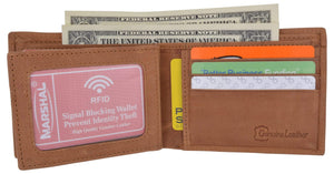 Men's RFID Blocking Hunter Leather Bifold Multi-Card ID Center Flip Wallet-menswallet
